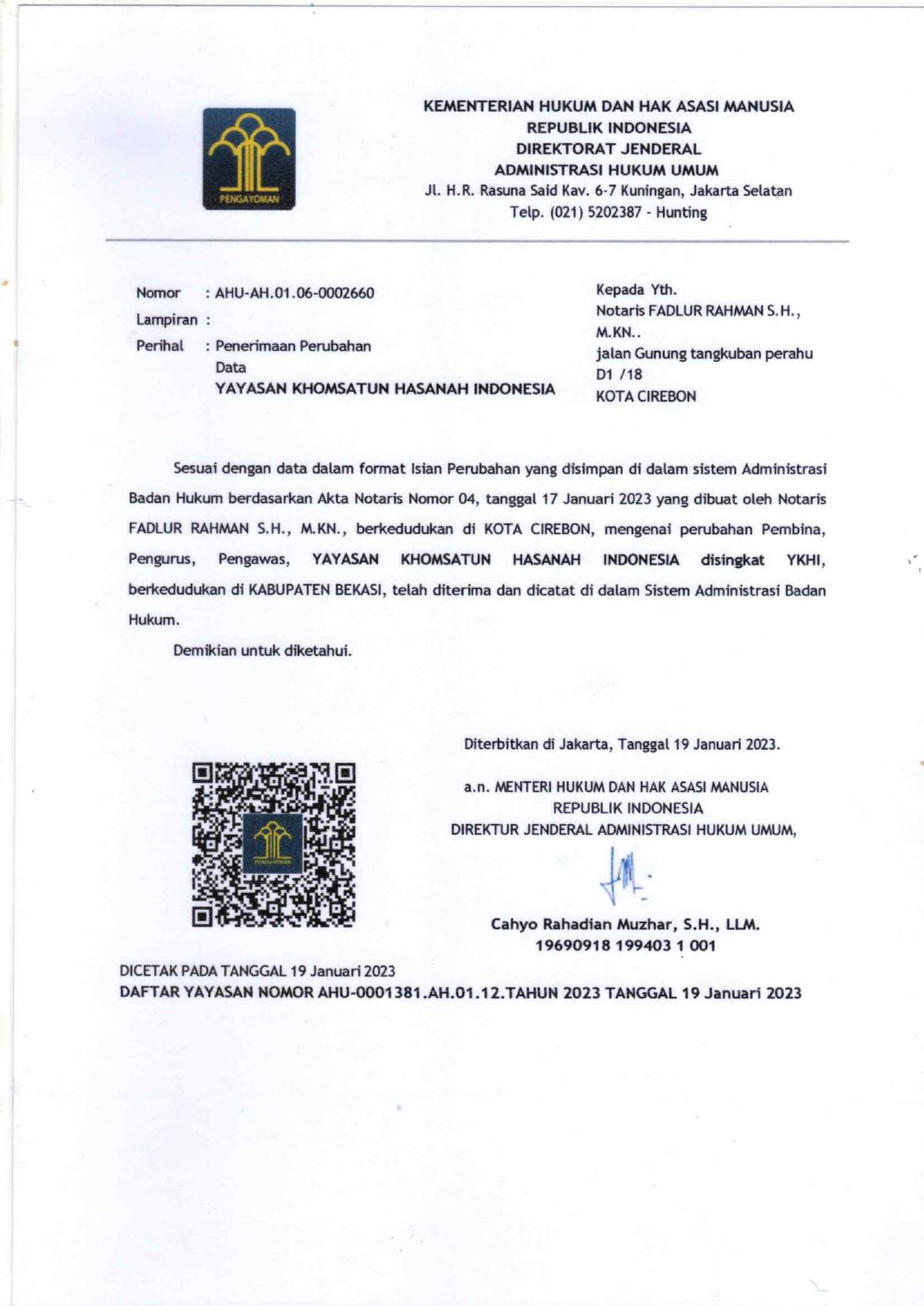 SK Kemenkumham YKHI
